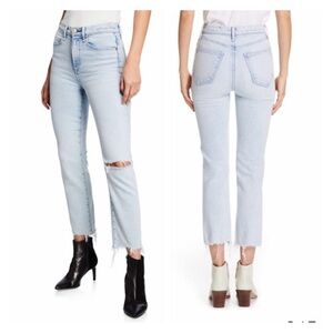 Rag &‎ Bone Ankle Cigarette Jeans In Dean Wash Fray Hem 28 Light Wash Bleached